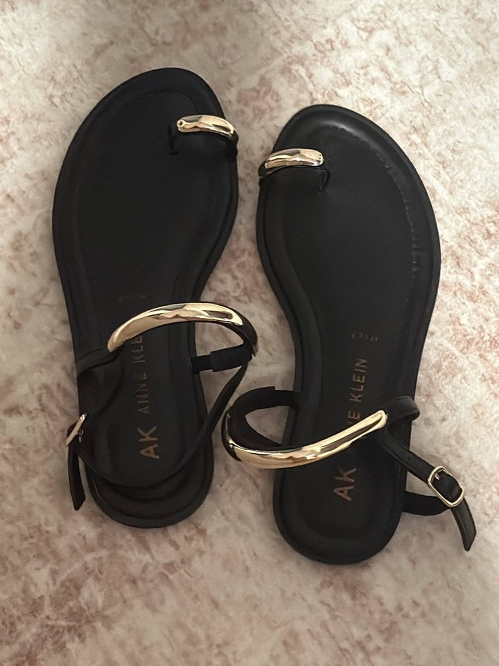Anne Klein Black Sandals with Gold Accents